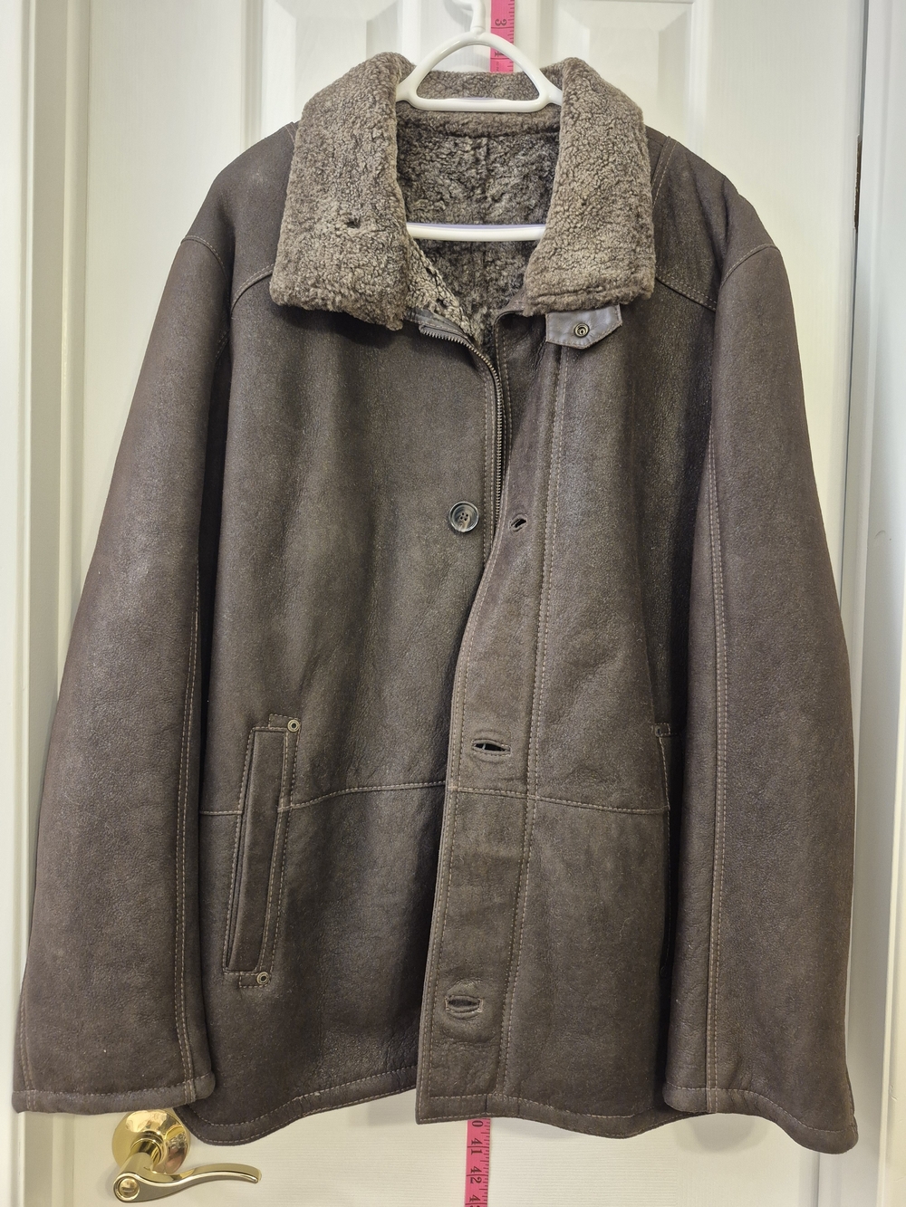 Vtg NWOT Men's Brown Shearling 100% Leather Military Field Jacket Winter Coat L